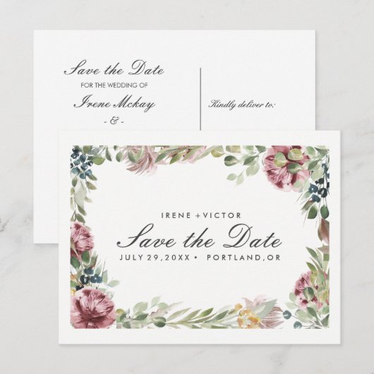 Anemone Blush | Floral Chic WEDDING bewaar de datu Aankondigingskaart (Voorkant / Achterkant)