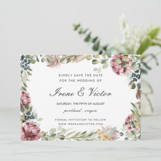 Anemone Blush Gray formal bruiloft Sla datum op Kaart (Staand voorkant)