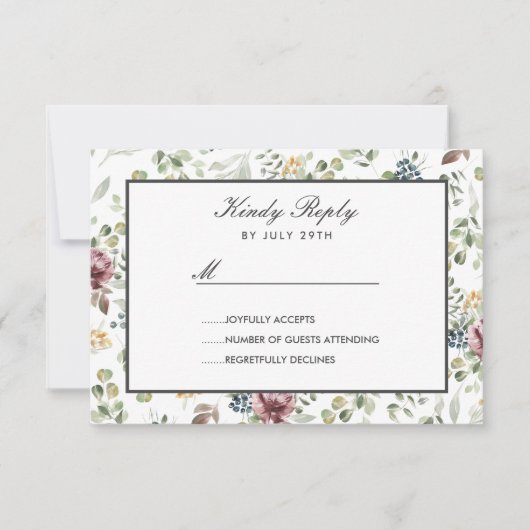 Anemone Blush grijze botanische bloemen Bruiloft R RSVP Kaartje (Voorkant)