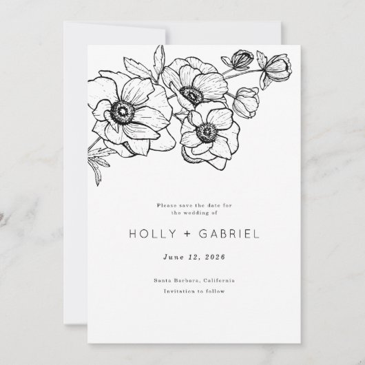 Anemone Boeket Bruiloft Save The Date (Voorkant)