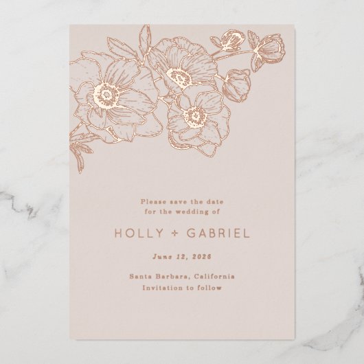 Anemone Boeket Bruiloft Save The Date Folie Uitnodiging (Voorkant)