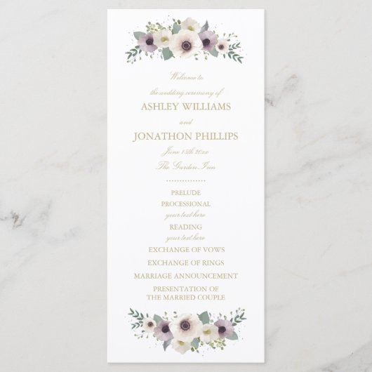 Anemone Boeket Trouwprogramma Programmakaart (Voorkant)