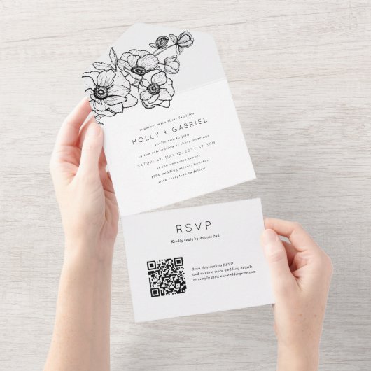 Anemone Bouquet trouwt in één uitnodiging (Afscheurbaar)