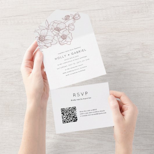 Anemone Bouquet trouwt in één uitnodiging (Afscheurbaar)