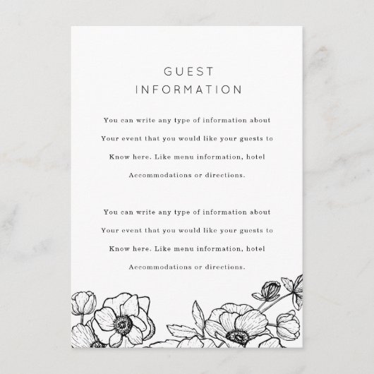 Anemone Bouquet Wedding Insert Informatiekaartje (Voorkant)