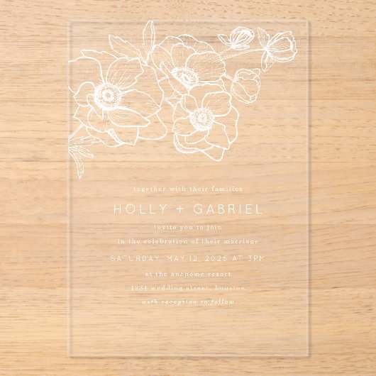 Anemone Bouquet Wedding Invitation Acryl Uitnodigingen (Voorkant)