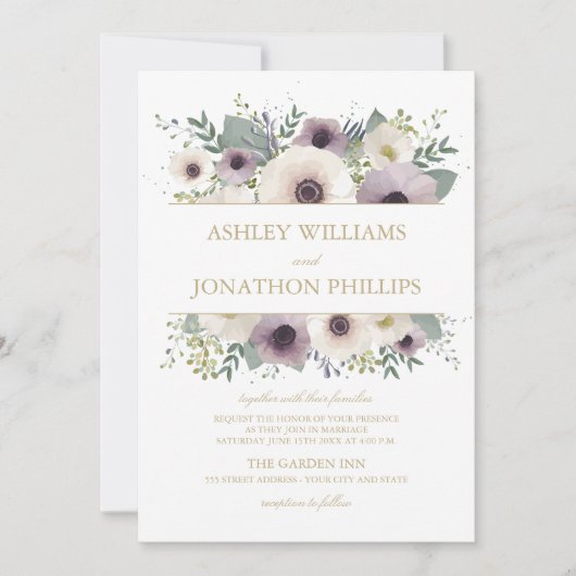 Anemone Bouquet Wedding Invitation Kaart (Voorkant)