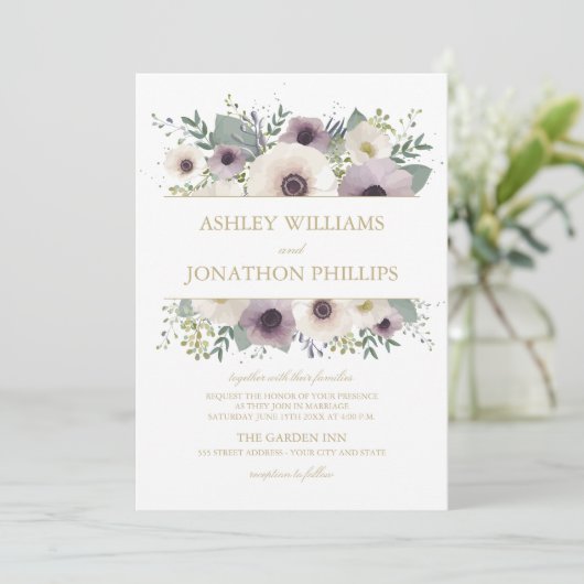 Anemone Bouquet Wedding Invitation Kaart (Staand voorkant)