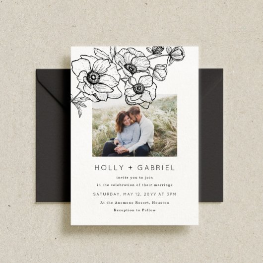 Anemone Bouquet Wedding Invitation Kaart