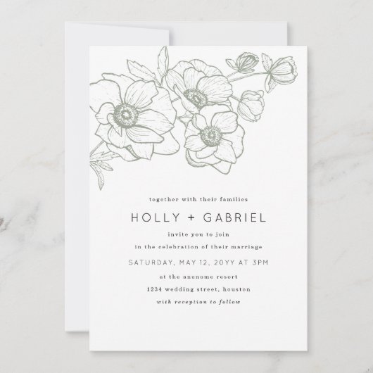 Anemone Bouquet Wedding Invitation Kaart (Voorkant)