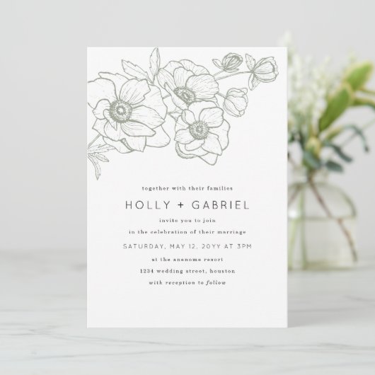 Anemone Bouquet Wedding Invitation Kaart (Staand voorkant)