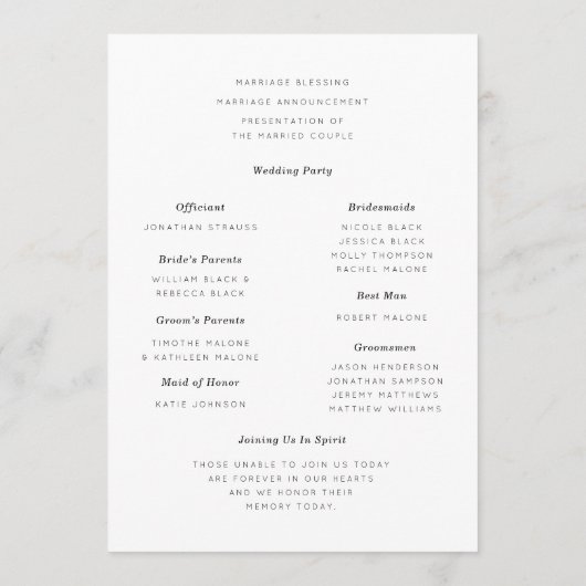 Anemone Bouquet Wedding Programmakaart (Achterkant)