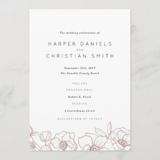 Anemone Bouquet Wedding Programmakaart (Voorkant)