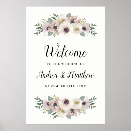 Anemone Bouquet Wedding Welcome Sign Poster (Voorkant)