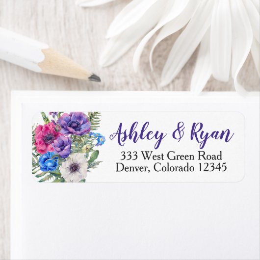 Anemone Bruiloft Adresetiketten Waterverf Etiket (Insitu)