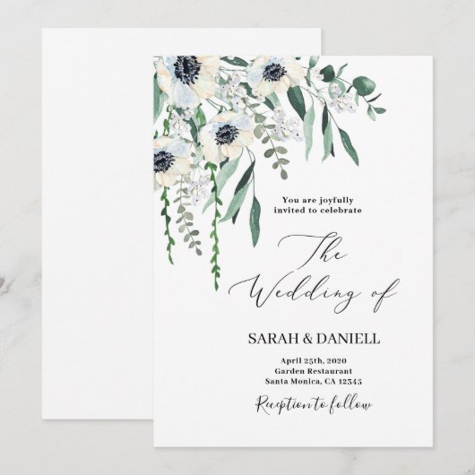 Anemone bruiloft kaart (Voorkant / Achterkant)