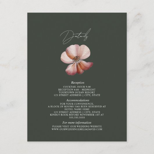 Anemone Donkergroen Wedding Details Informatiekaartje (Voorkant)