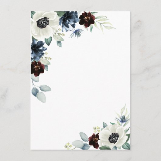 Anemone Dusty Blue Thistle Burgundy Floral Wedding Informatiekaartje (Achterkant)