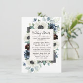 Anemone Dusty Blue Thistle Burgundy Floral Wedding Informatiekaartje (Staand voorkant)