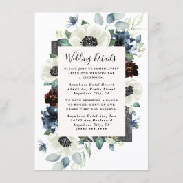 Anemone Dusty Blue Thistle Burgundy Floral Wedding Informatiekaartje
