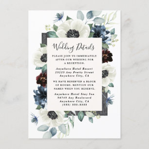 Anemone Dusty Blue Thistle Burgundy Floral Wedding Informatiekaartje