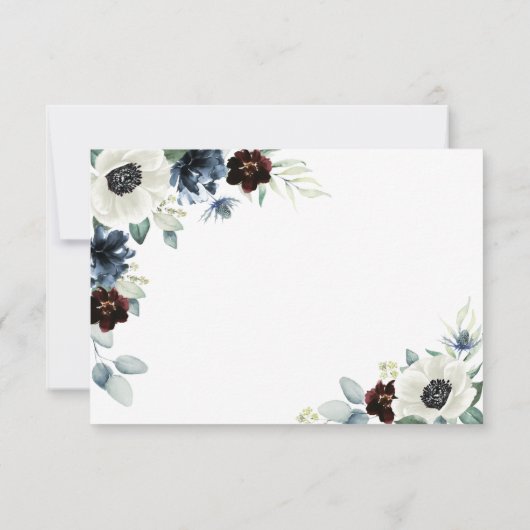 Anemone Dusty Blue Thistle Burgundy Floral Wedding RSVP Kaartje (Achterkant)