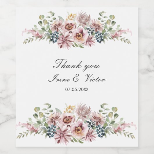 Anemone Dusty Palette bruiloft dank u Wijn Etiket (Enkel label)