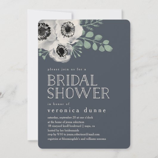 Anemone en Eucalyptus Bridal Shower Kaart (Voorkant)