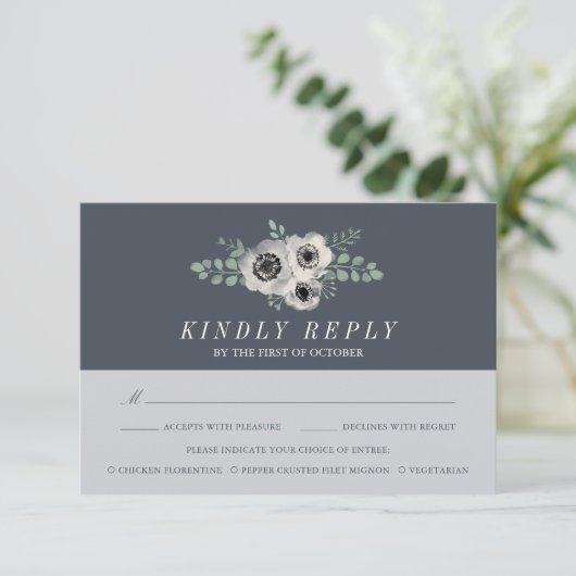 Anemone en Eucalyptus RSVP-kaart met keuze uit maa RSVP Kaartje (Staand voorkant)