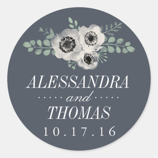 Anemone en Eucalyptus Wedding Ronde Sticker (Voorkant)