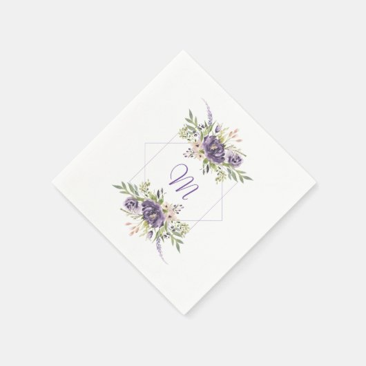 Anemone en Lavender | Paarse en ivoren bruiloft Servet (Hoek)