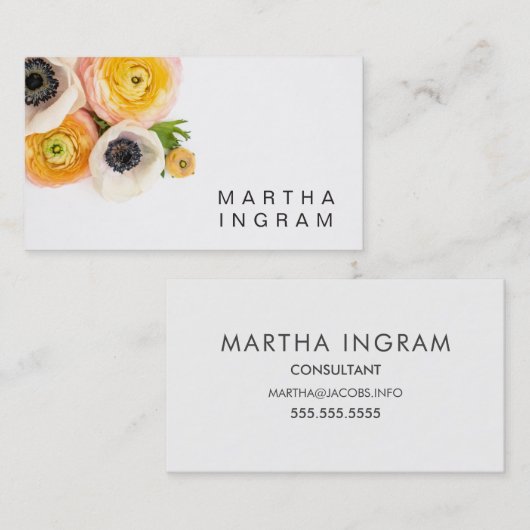 Anemone en Ranunculus Floral Design Photo Visitekaartje (Voorkant / Achterkant)