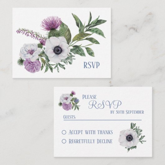 Anemone en Thistle RSVP-kaart Notitiekaartje (Voorkant / Achterkant)