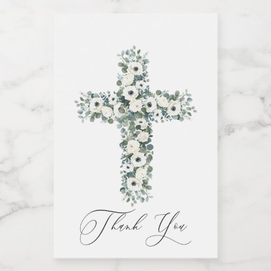 Anemone Eucalyptus Cross Religieus Dank u Wijn Etiket (Enkel label)
