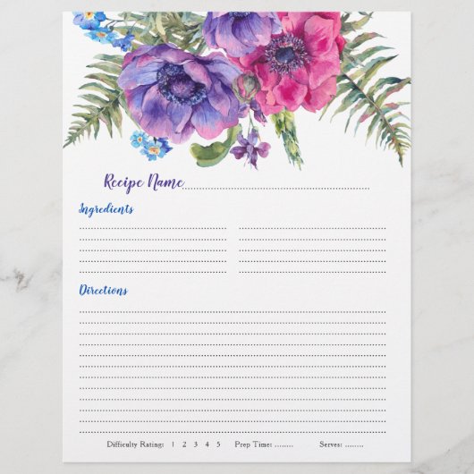 Anemone Floral Multomap Recipe inserts Flyer (Voorkant)