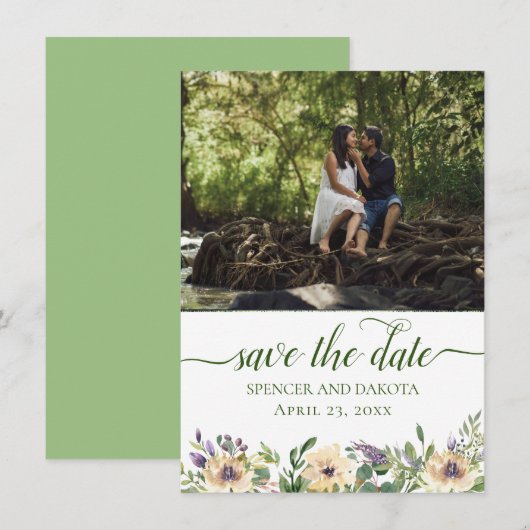 Anemone Floral Paarse crème Boho groen foto Save The Date (Voorkant / Achterkant)