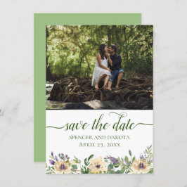 Anemone Floral Paarse crème Boho groen foto Save The Date