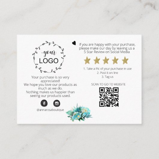 *~* ANEMONE FLORAL QR Logo DANK U Review AP8 Informatiekaartje (Achterkant)