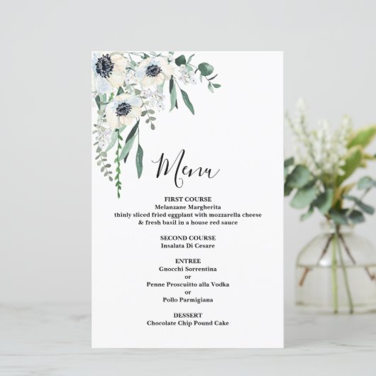 Anemone Floral Wedding Menu Kaart (Staand voorkant)