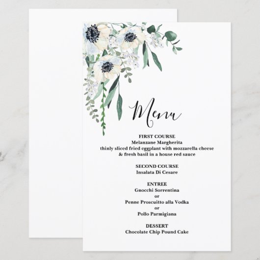 Anemone Floral Wedding Menu Kaart (Voorkant / Achterkant)