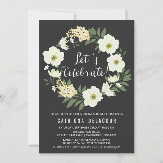 Anemone Floral WreatCustom Party Invitation Kaart (Voorkant)