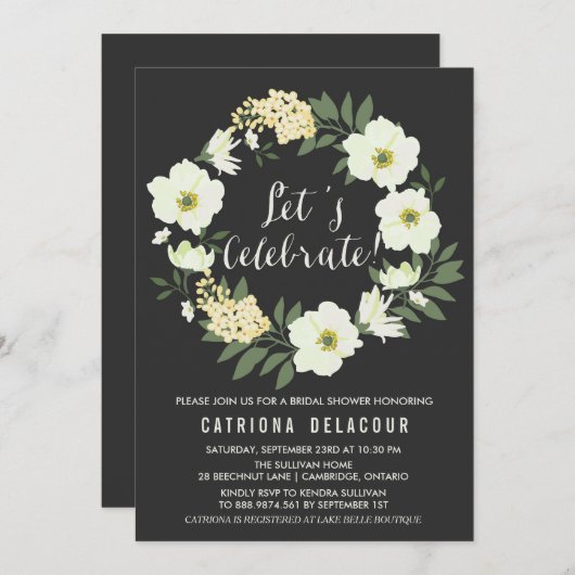 Anemone Floral WreatCustom Party Invitation Kaart (Voorkant / Achterkant)