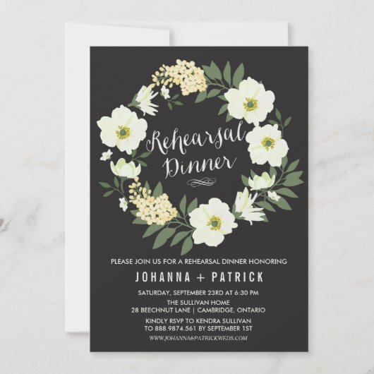 Anemone Floral Wreath Rehearsal Dinner Invitation Kaart (Voorkant)