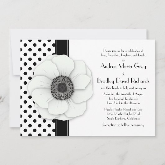 Anemone Flower Black White Polka Dot Weddenschap Kaart (Voorkant)
