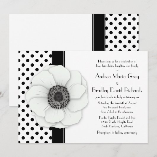 Anemone Flower Black White Polka Dot Weddenschap Kaart (Voorkant / Achterkant)