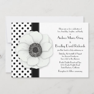 Anemone Flower Black White Polka Dot Weddenschap Kaart
