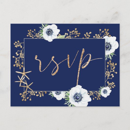 Anemone Flower Navy Blue Wedding Meal Choice RSVP Briefkaart (Voorkant)