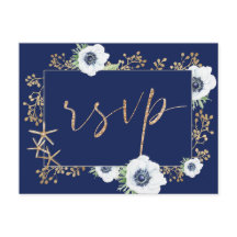 Anemone Flower Navy Blue Wedding Meal Choice RSVP