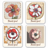 Anemone Flowers Groovy Retro Aangepast Sticker (Voorkant)