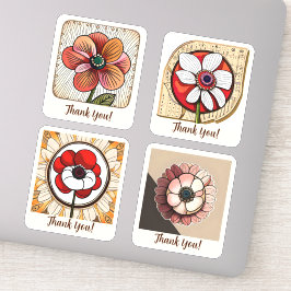 Anemone Flowers Groovy Retro Aangepast Sticker